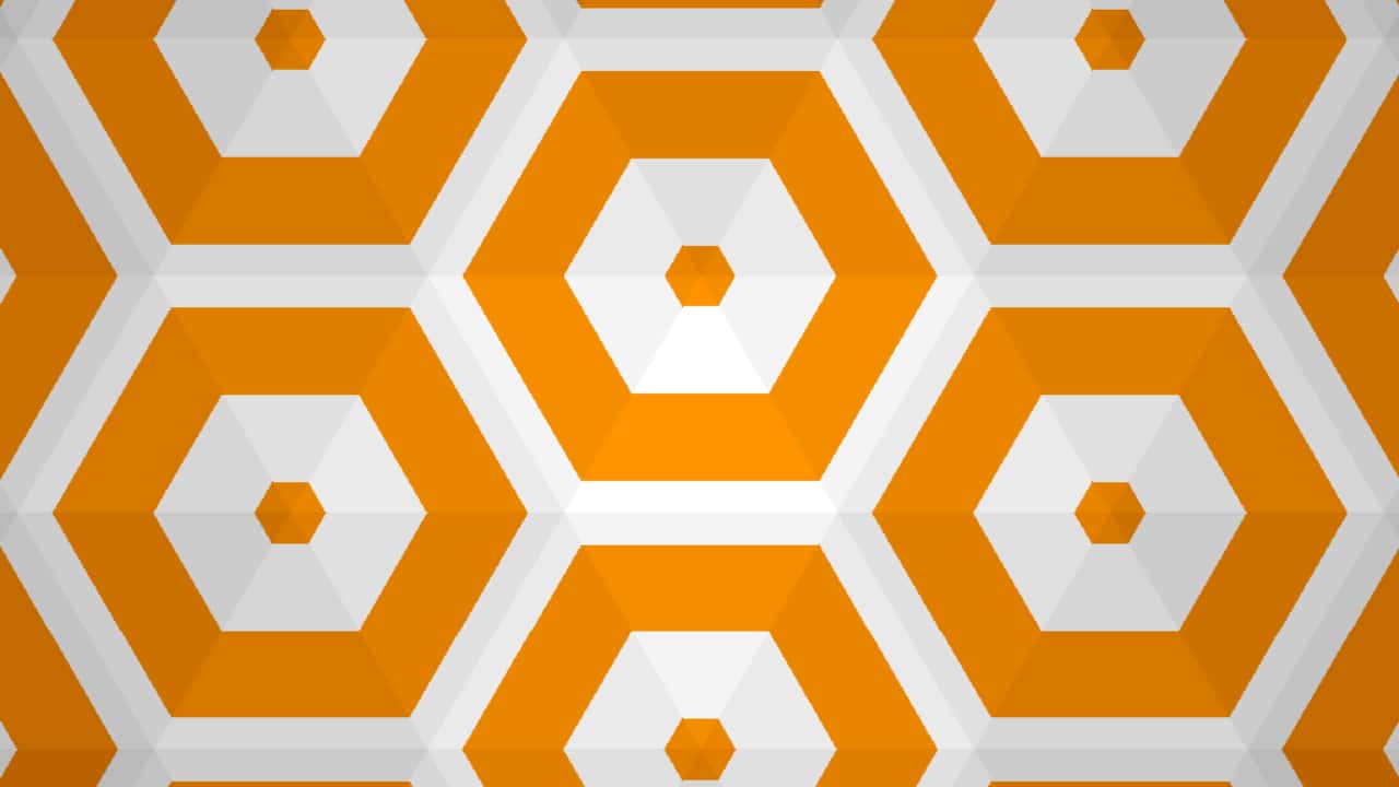 Triangle kaleidoscope tile of an image with alternating white and orange horizontal lines